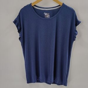 Muk Luks Blue Pullover Top Size XL Short Ruffle Sleeve Stretch Super Soft